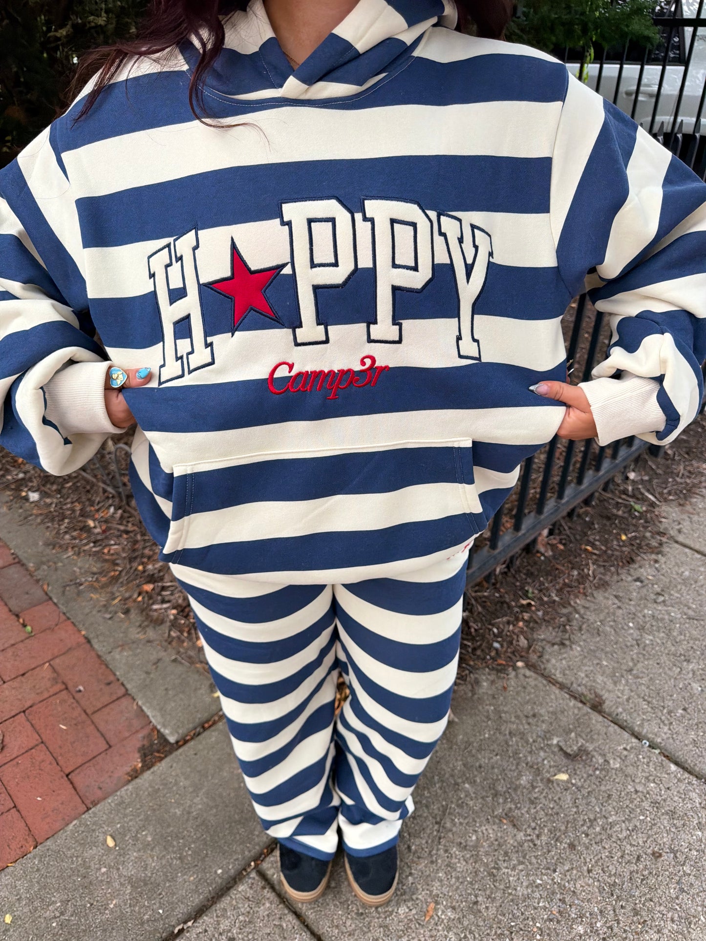 Happy Camp3r Indigo Stripe Sweatpants