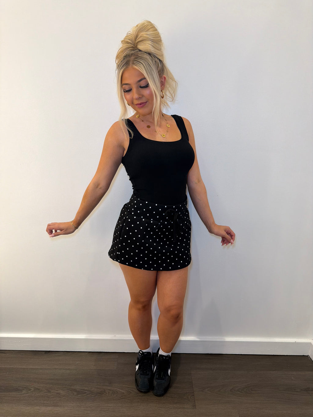Grounded Sweatskirt in Black Polka