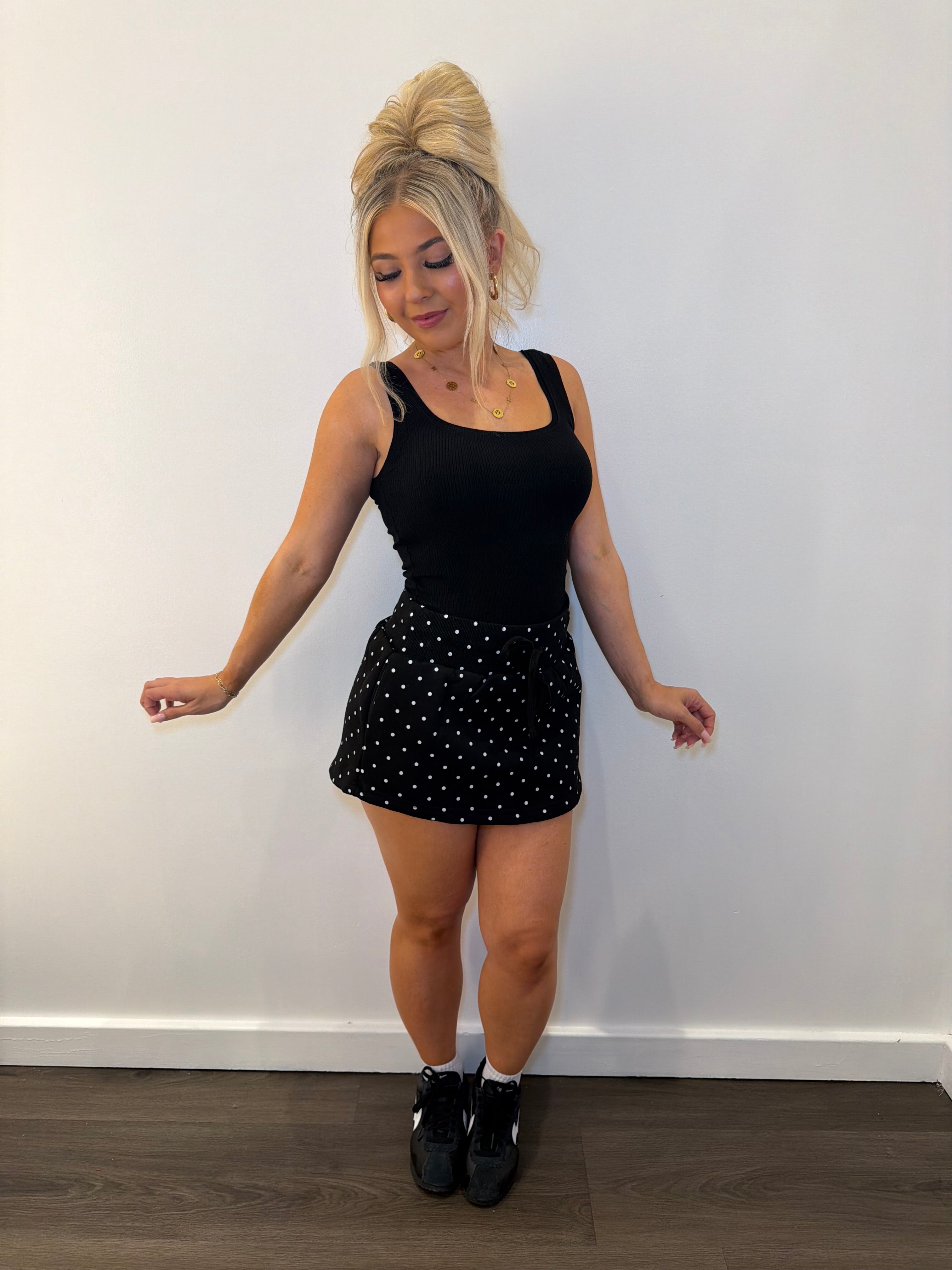 Grounded Sweatskirt in Black Polka