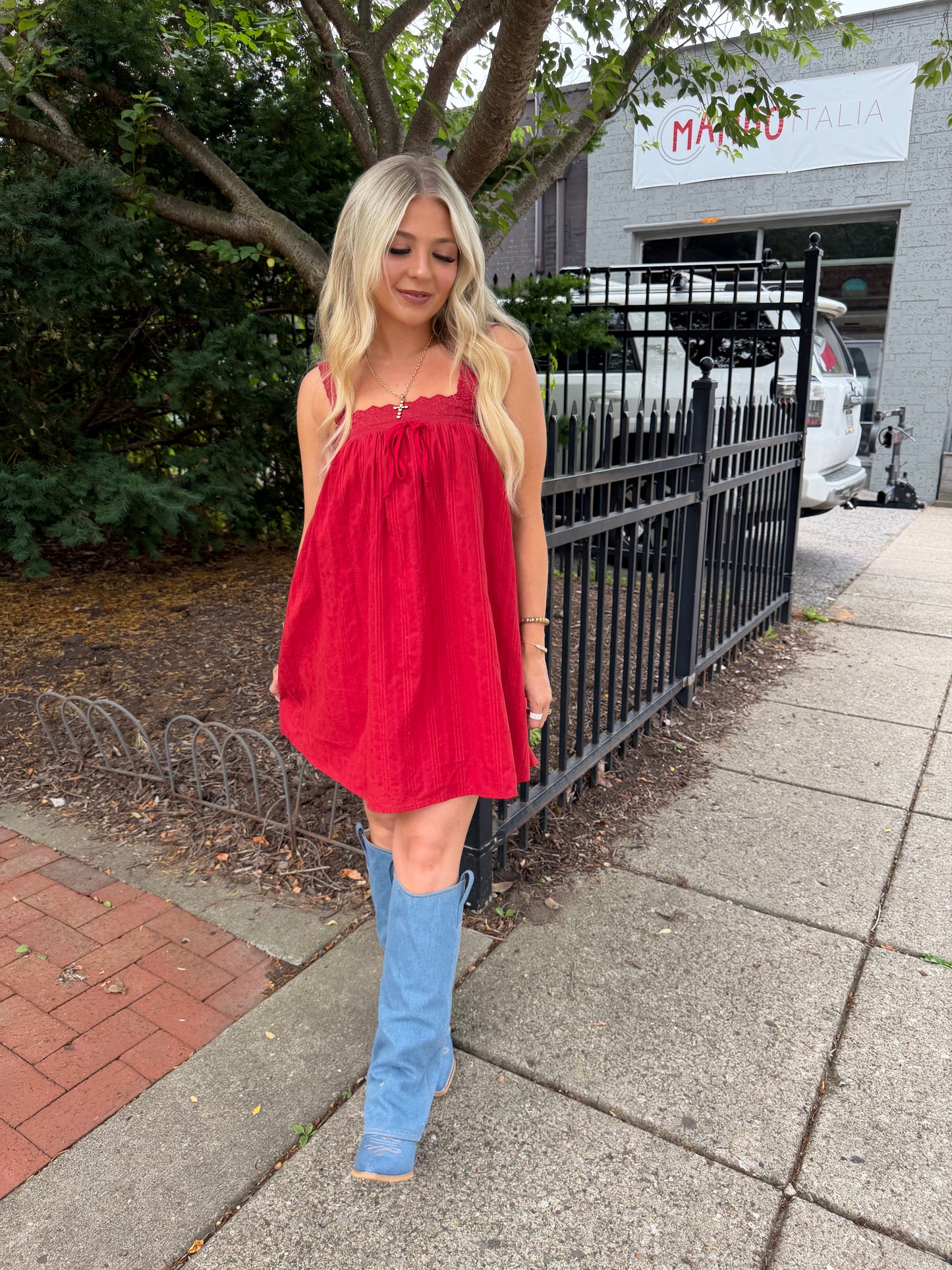 Western Sabrina Mini Dress