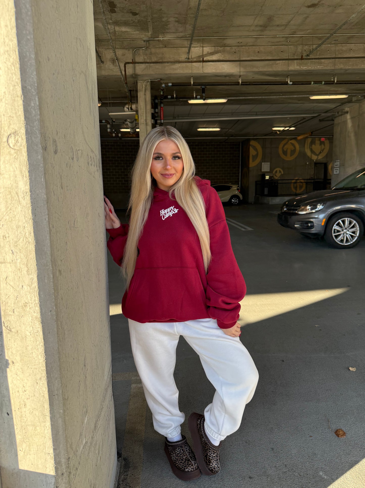 Happy Camp3r Puff Series Hoodie in Deep Cherry