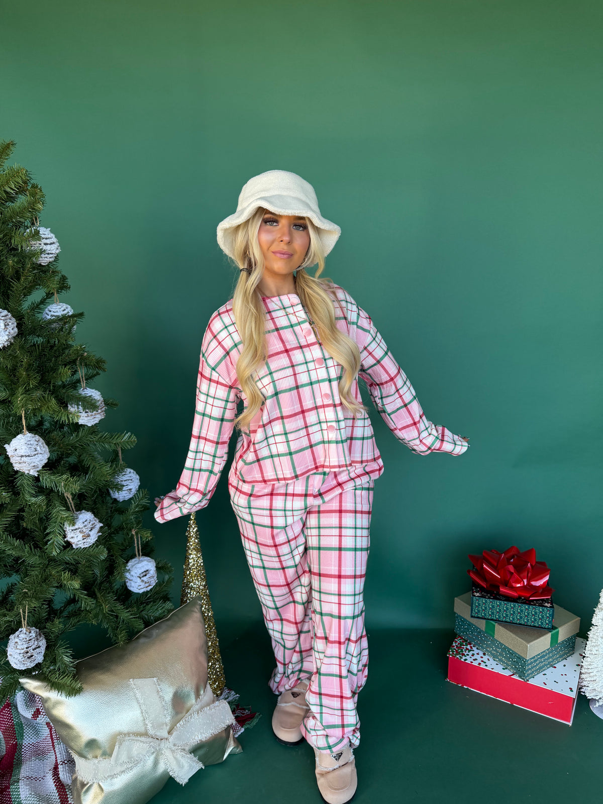 Pink Xmas Girl Plaid Jammies (SOLD TOGETHER)