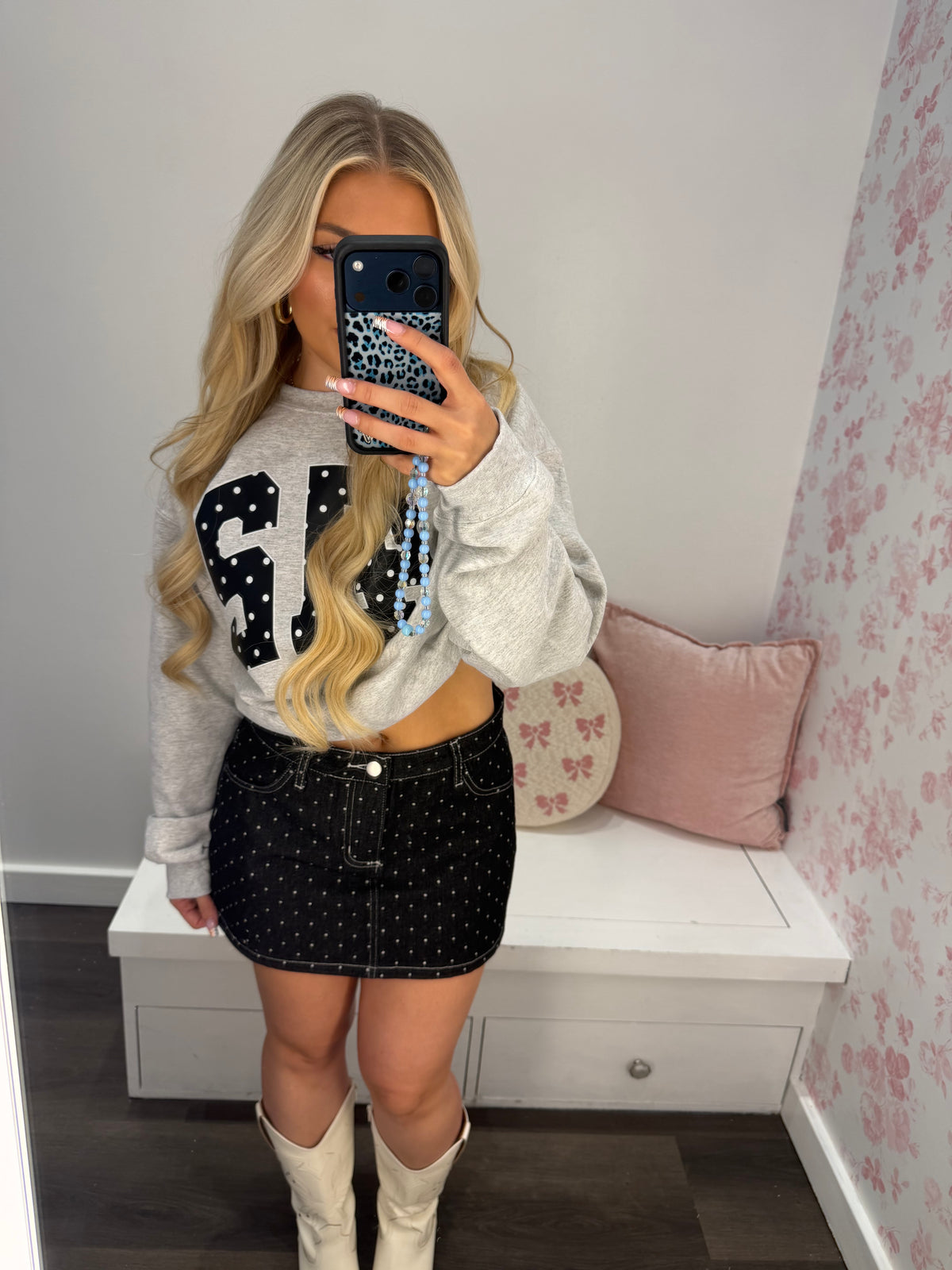 Love A Low Polka Denim Skirt