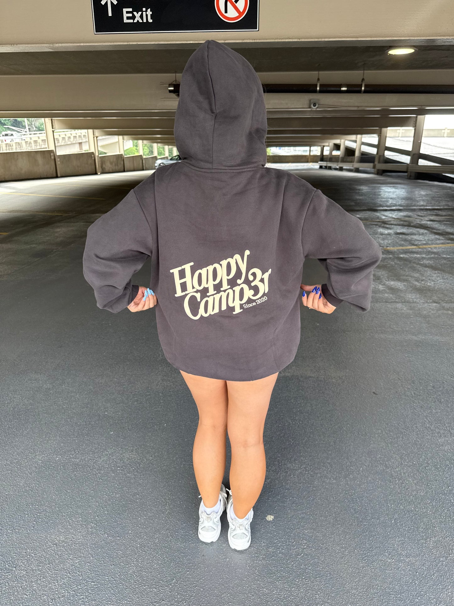 Happy Camp3r Charcoal Puff Hoodie
