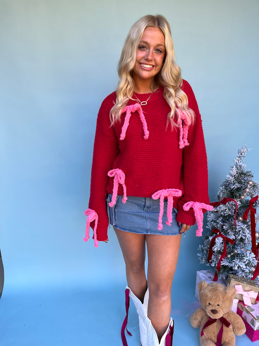 Bigger Smiles Red Bow Sweater