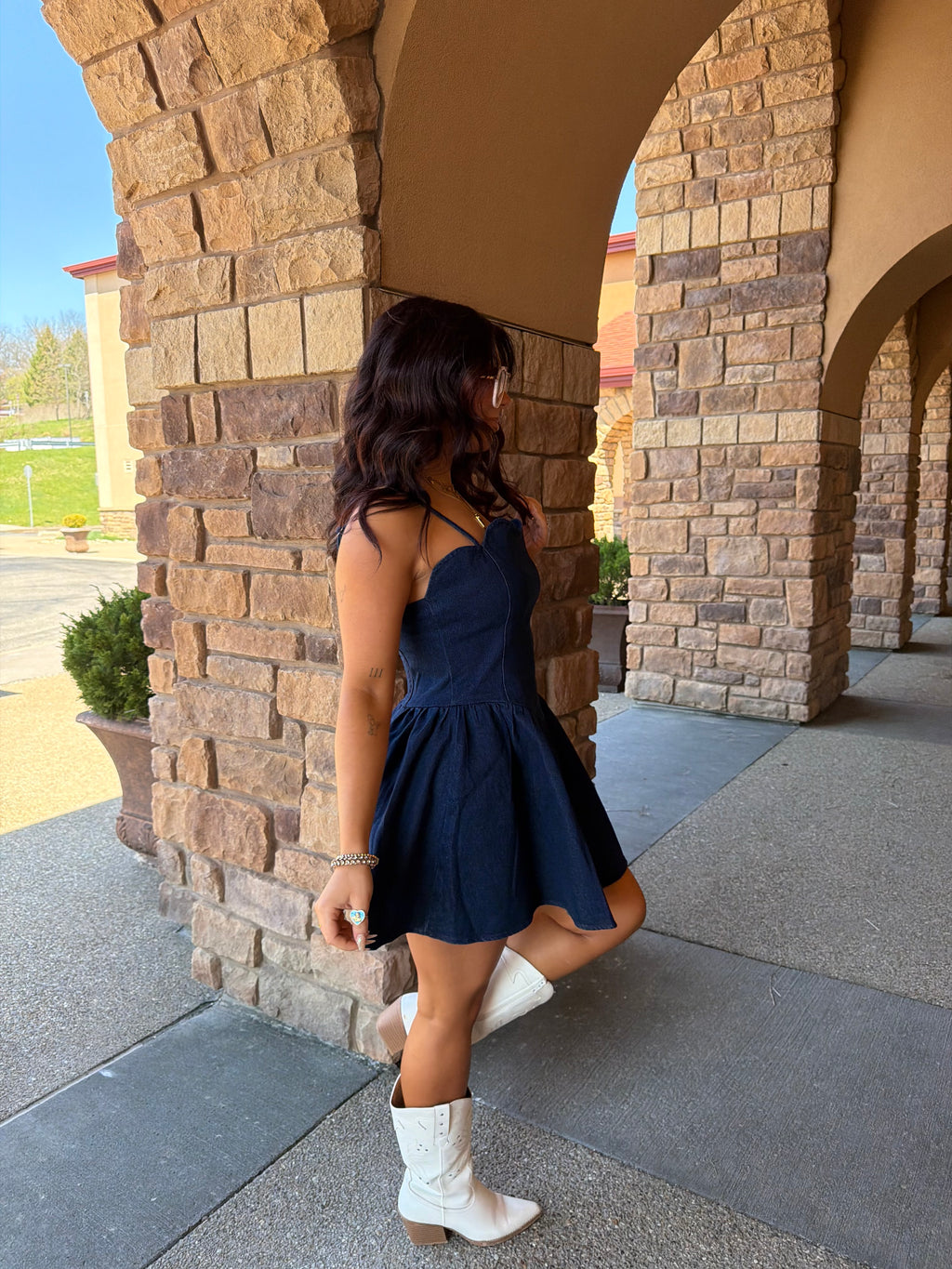 Scalloped Structured Denim Dress