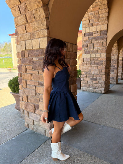 Scalloped Structured Denim Dress