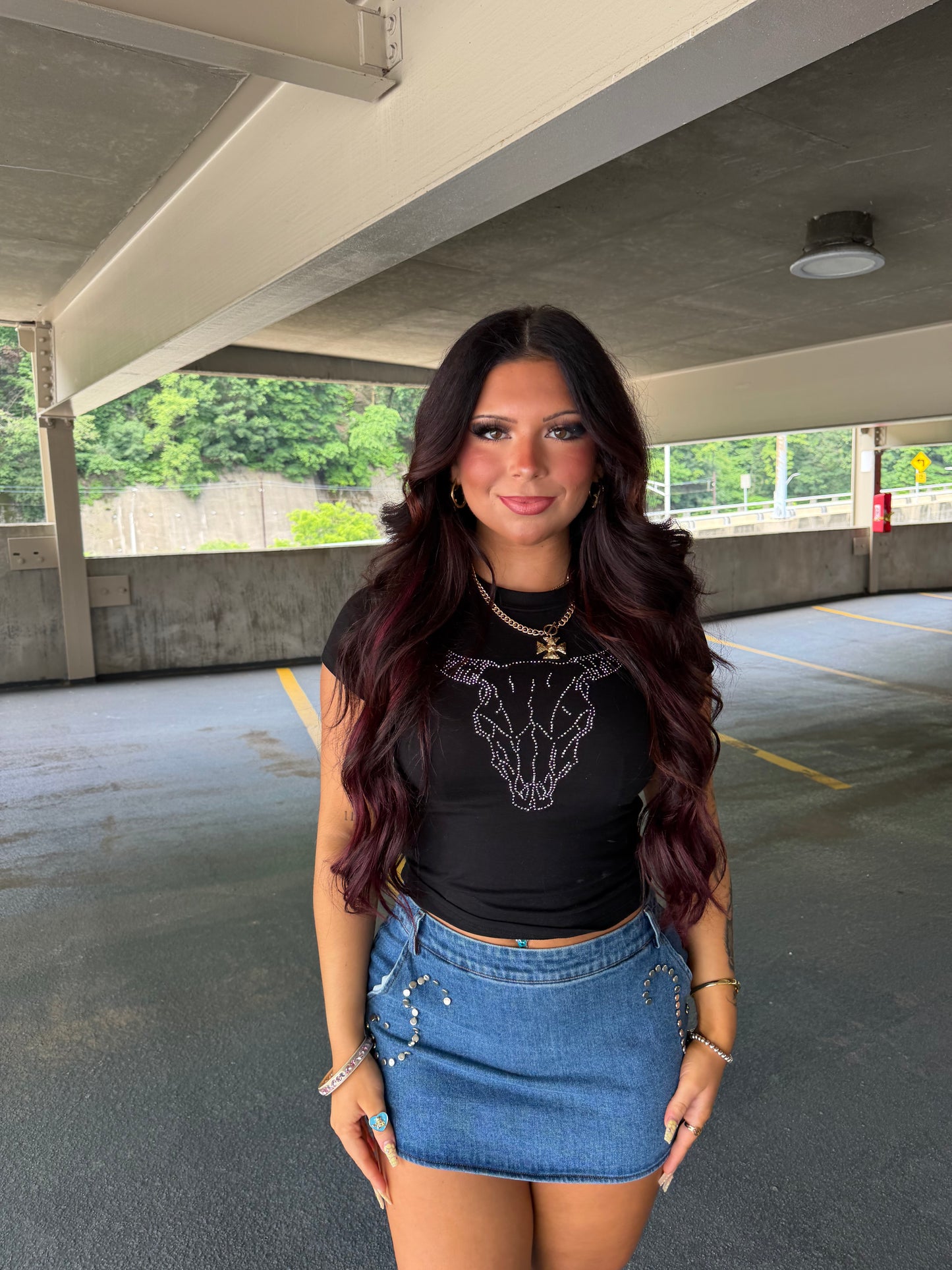 Bull Skull Rhinestone Tee