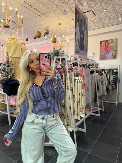 Study Break Striped L/S in Blue