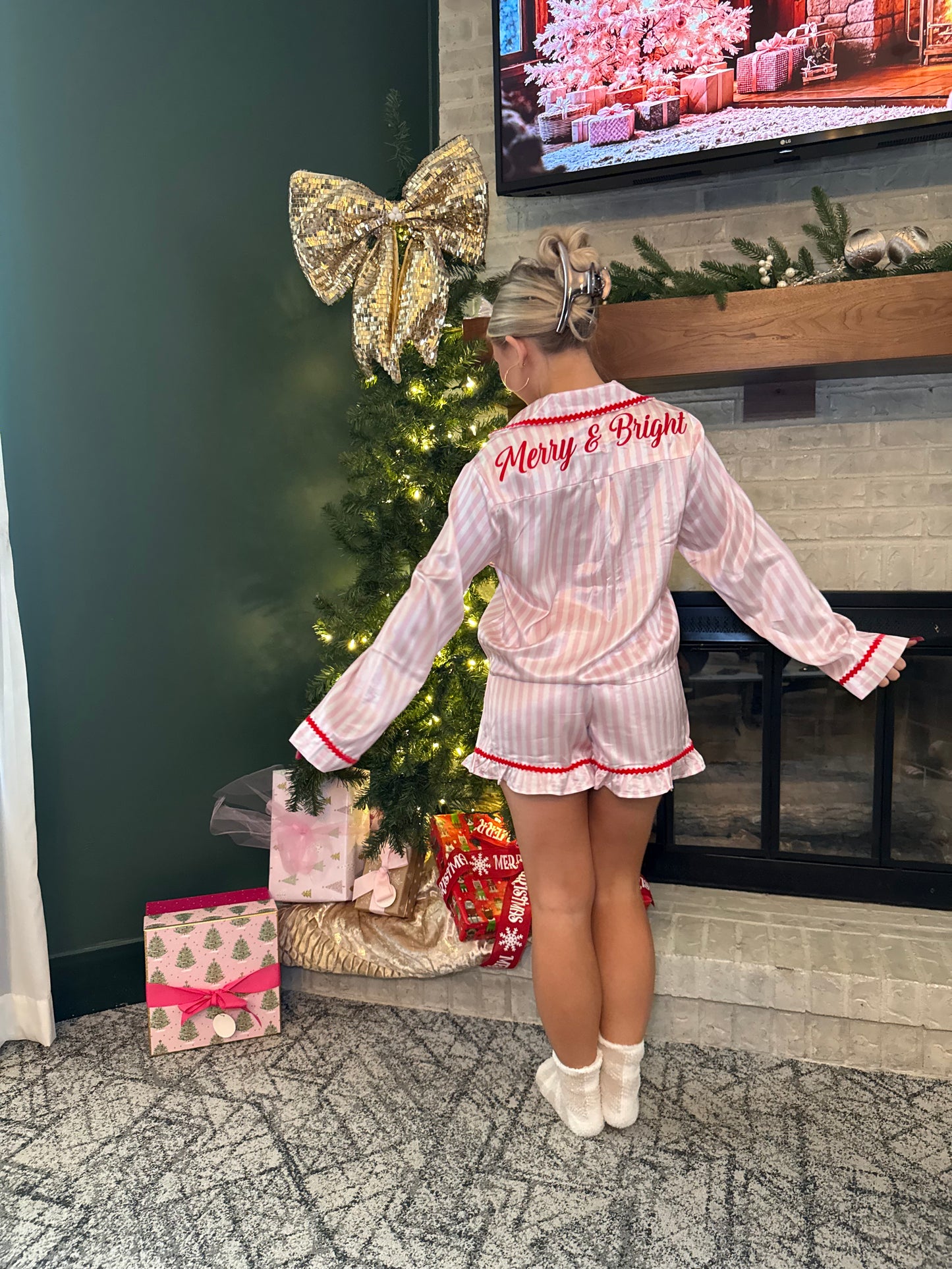 Merry & Bright Pink/Red Jammies (SOLD TOGETHER)