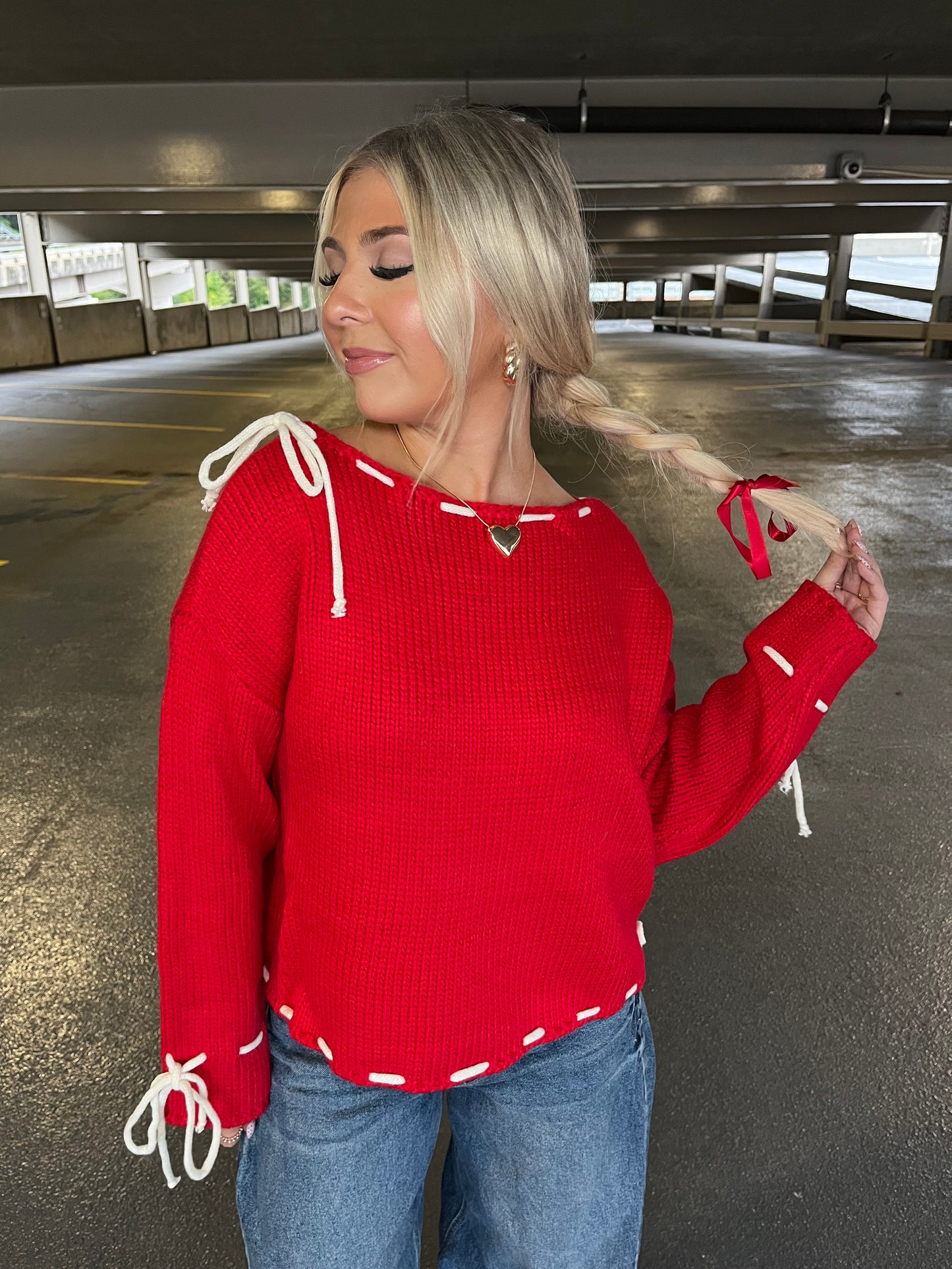 She’s Different Bow Sweater in Red