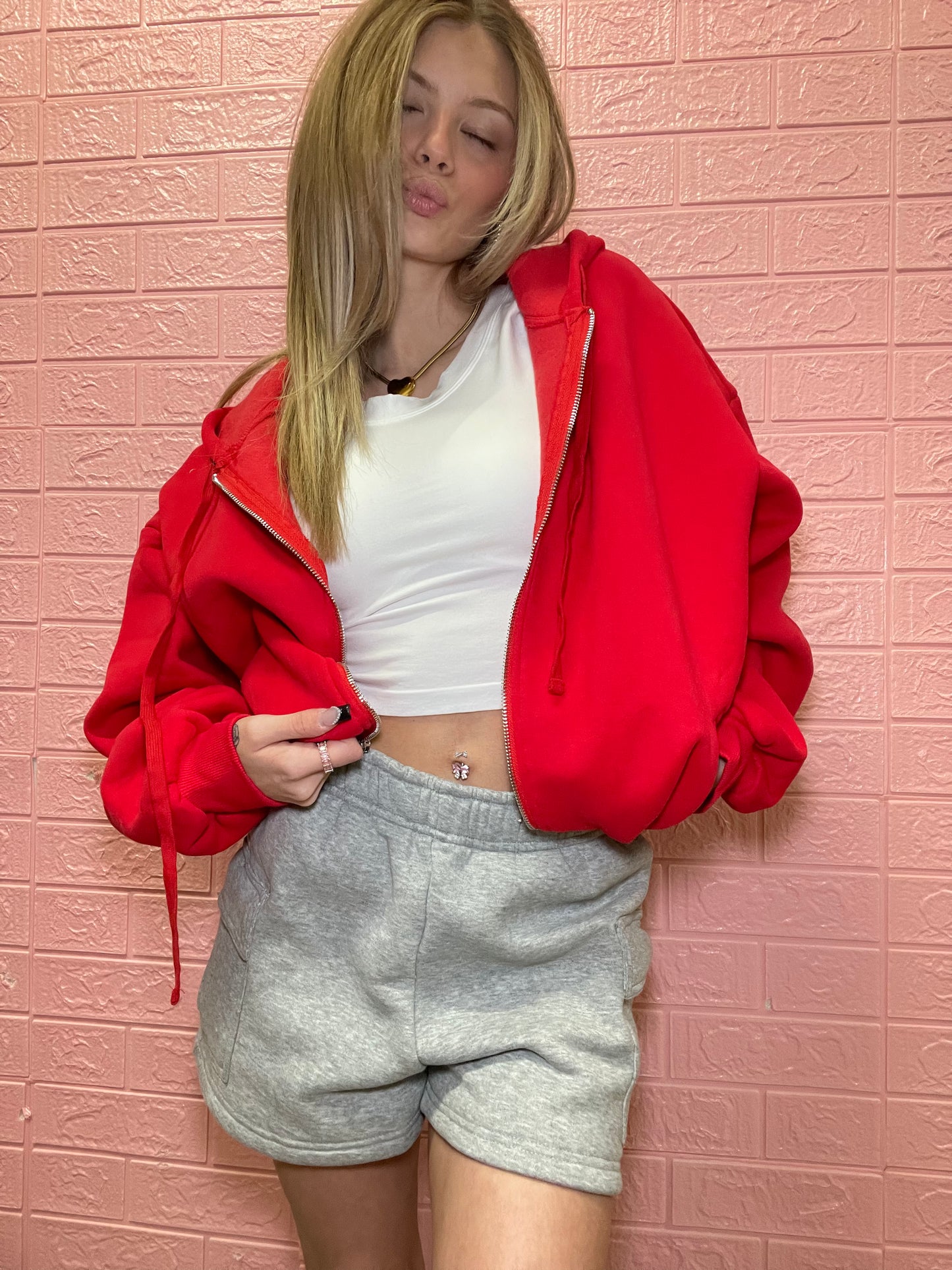 So Fetch Oversized Zip-Up in Red