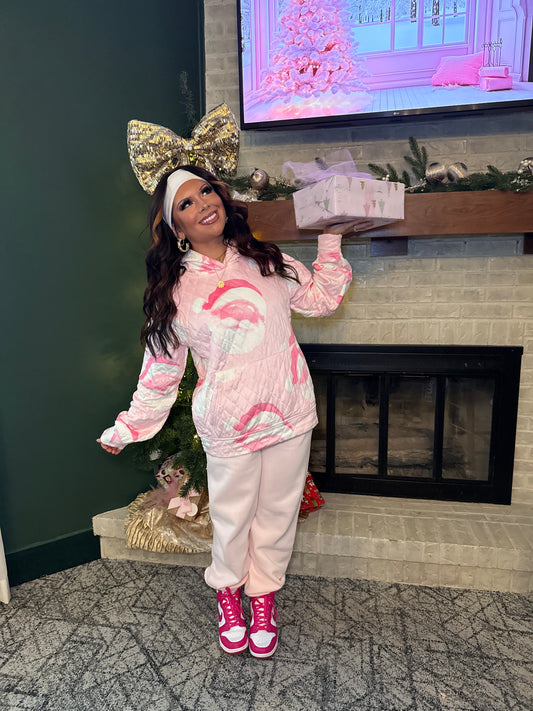 Quilted Santa Hat Pink Hoodie