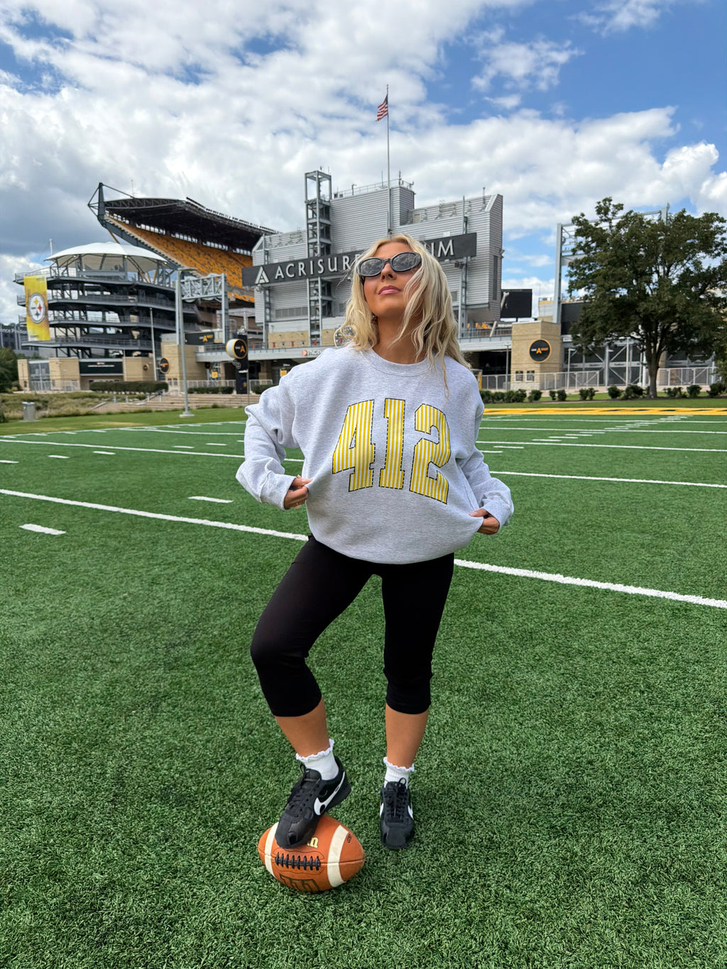 412 Grey & Yellow Stripe Crewneck