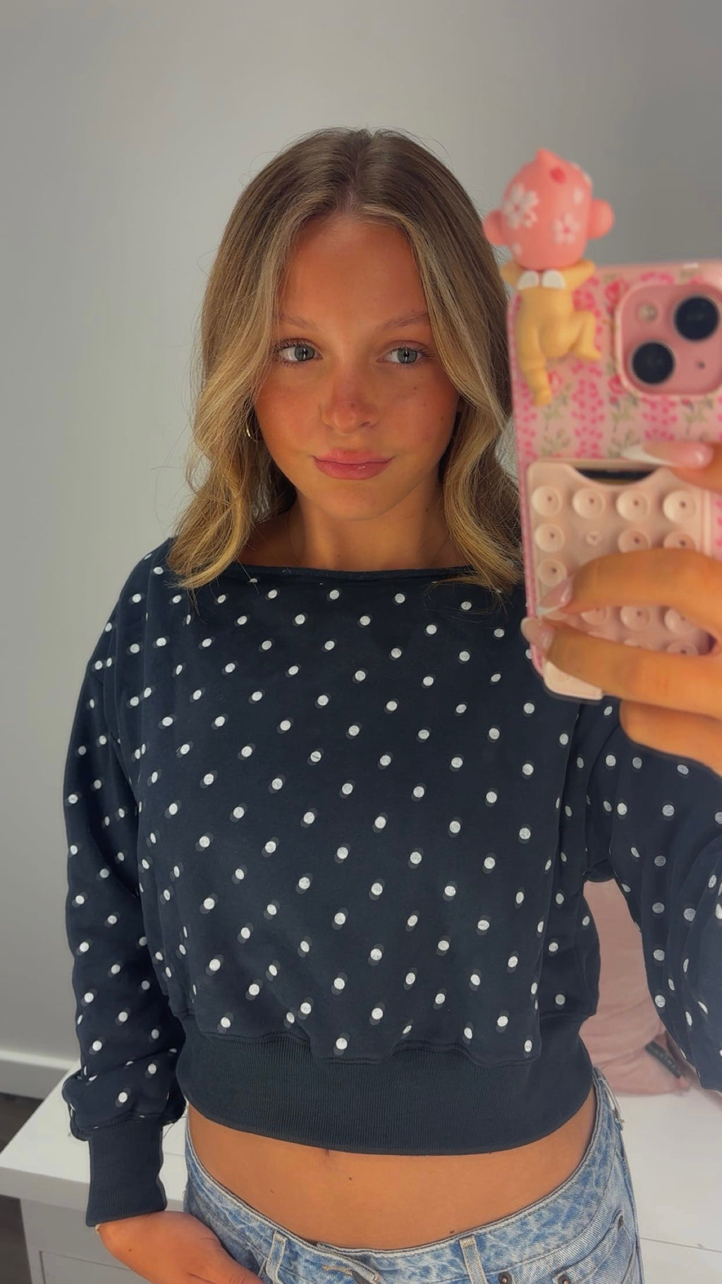 Beauty Boo One Shoulder in Navy Polka