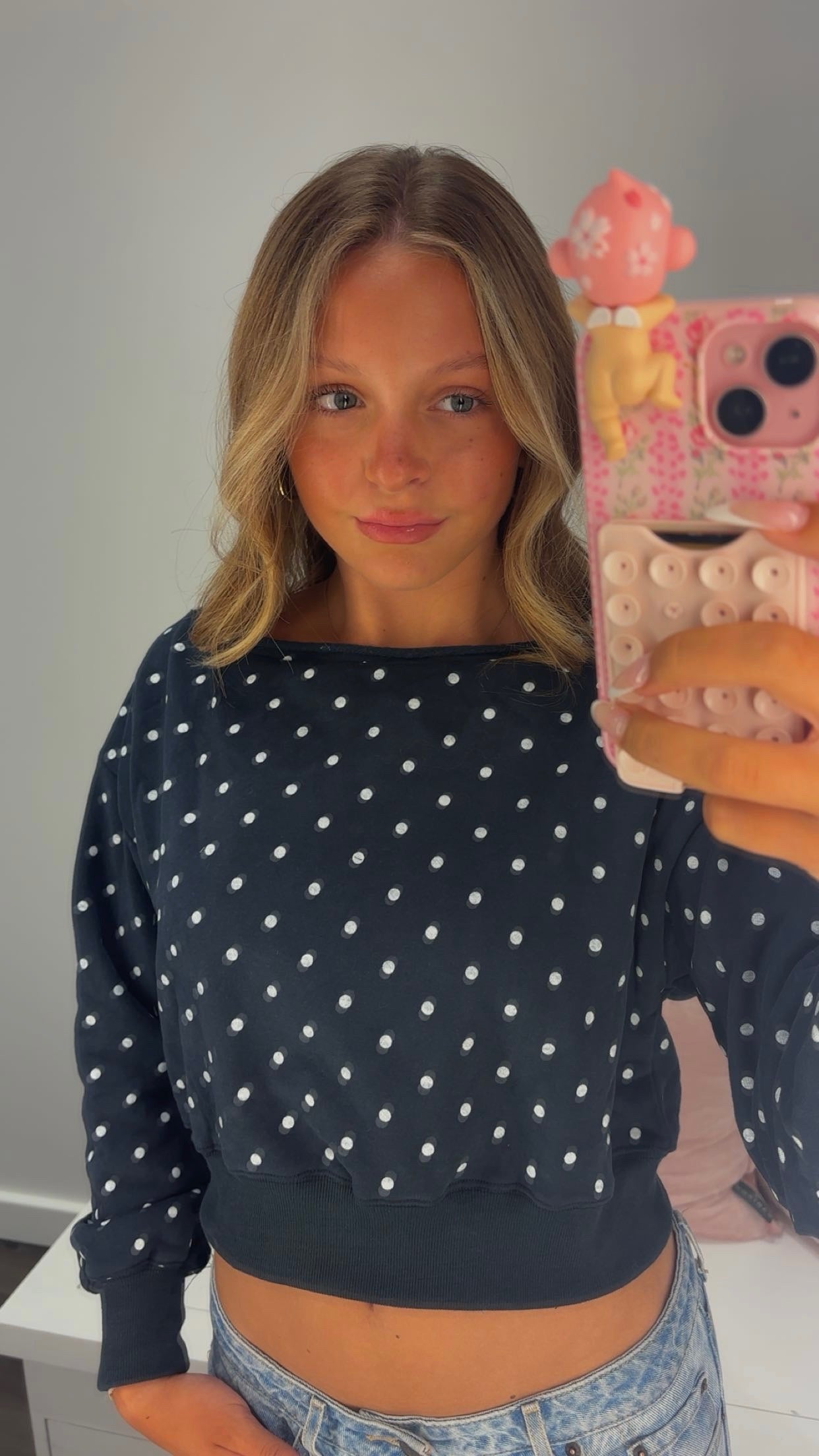 Beauty Boo One Shoulder in Navy Polka