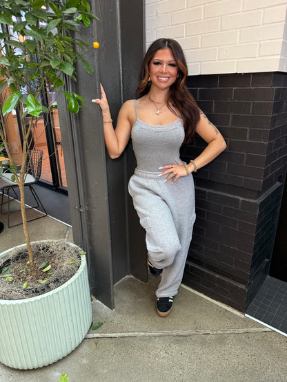 Kim Lace Bodysuit in Heather Grey