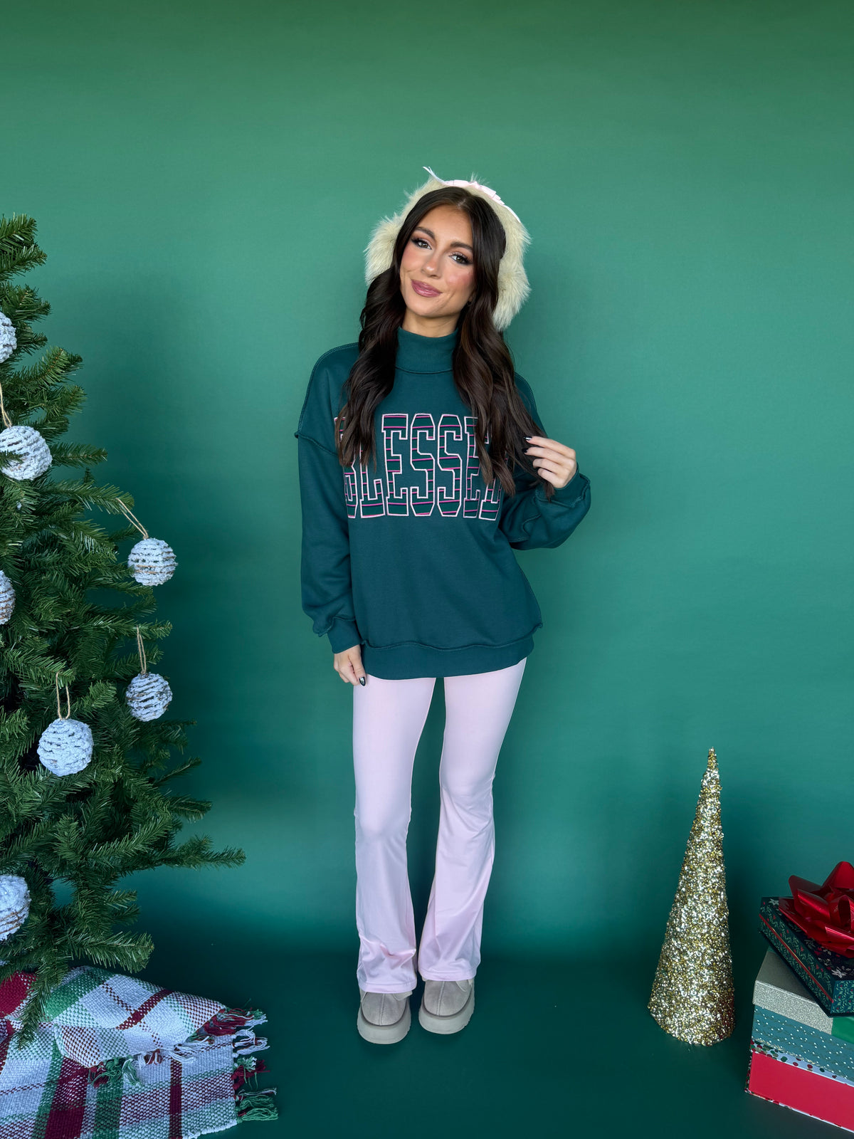 Blessed Girl Mockneck in Green