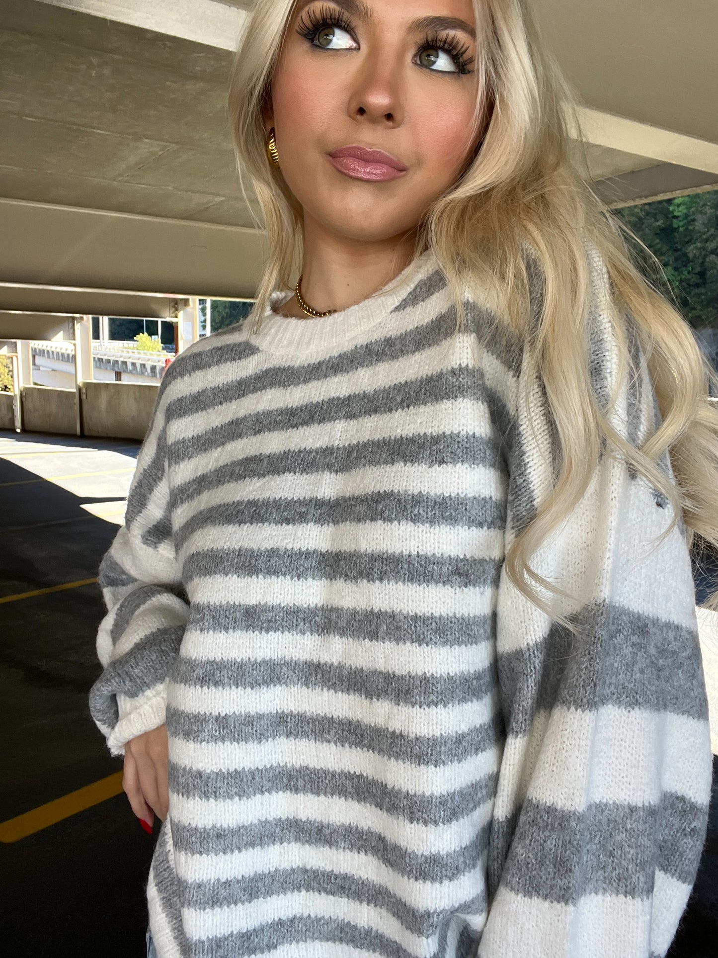 Grey Girly Striped Sweater