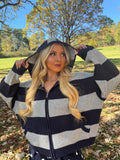 Morrison Stripe Sweater Zip in Navy