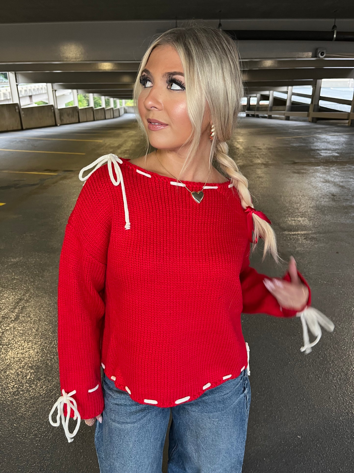 She’s Different Bow Sweater in Red