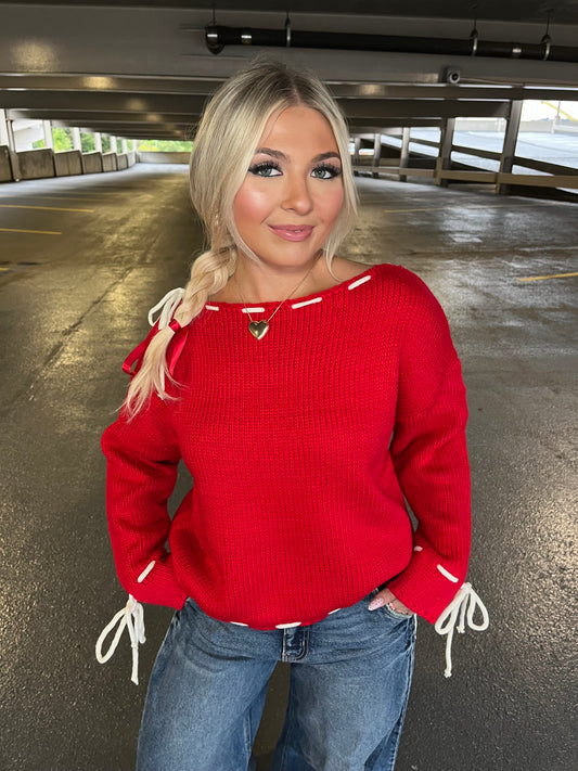 She’s Different Bow Sweater in Red