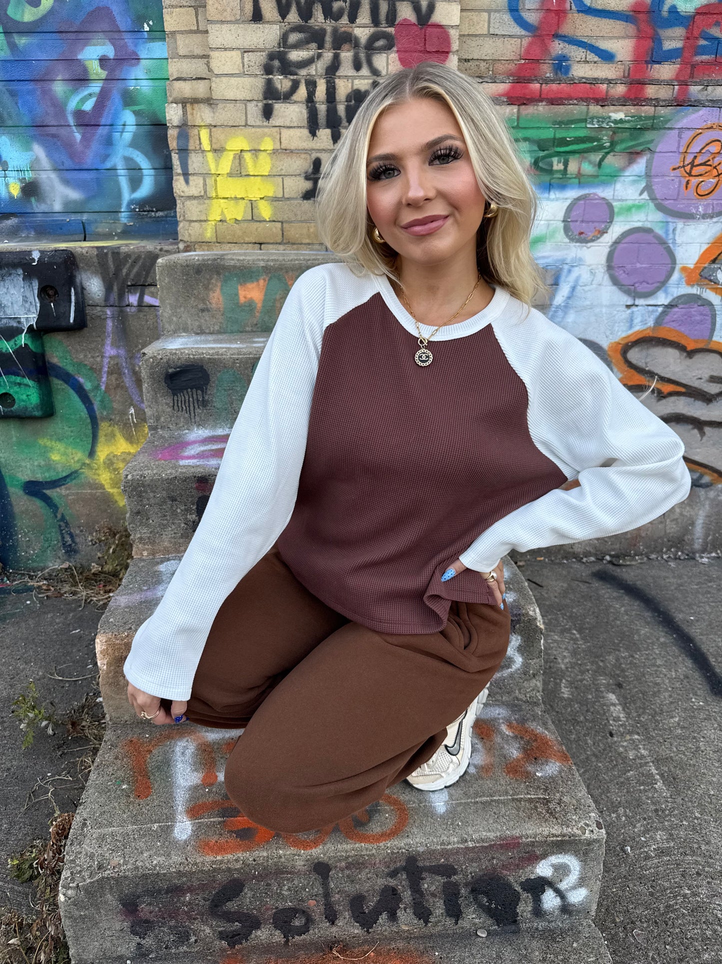 Brandy Waffle L/S in Brown