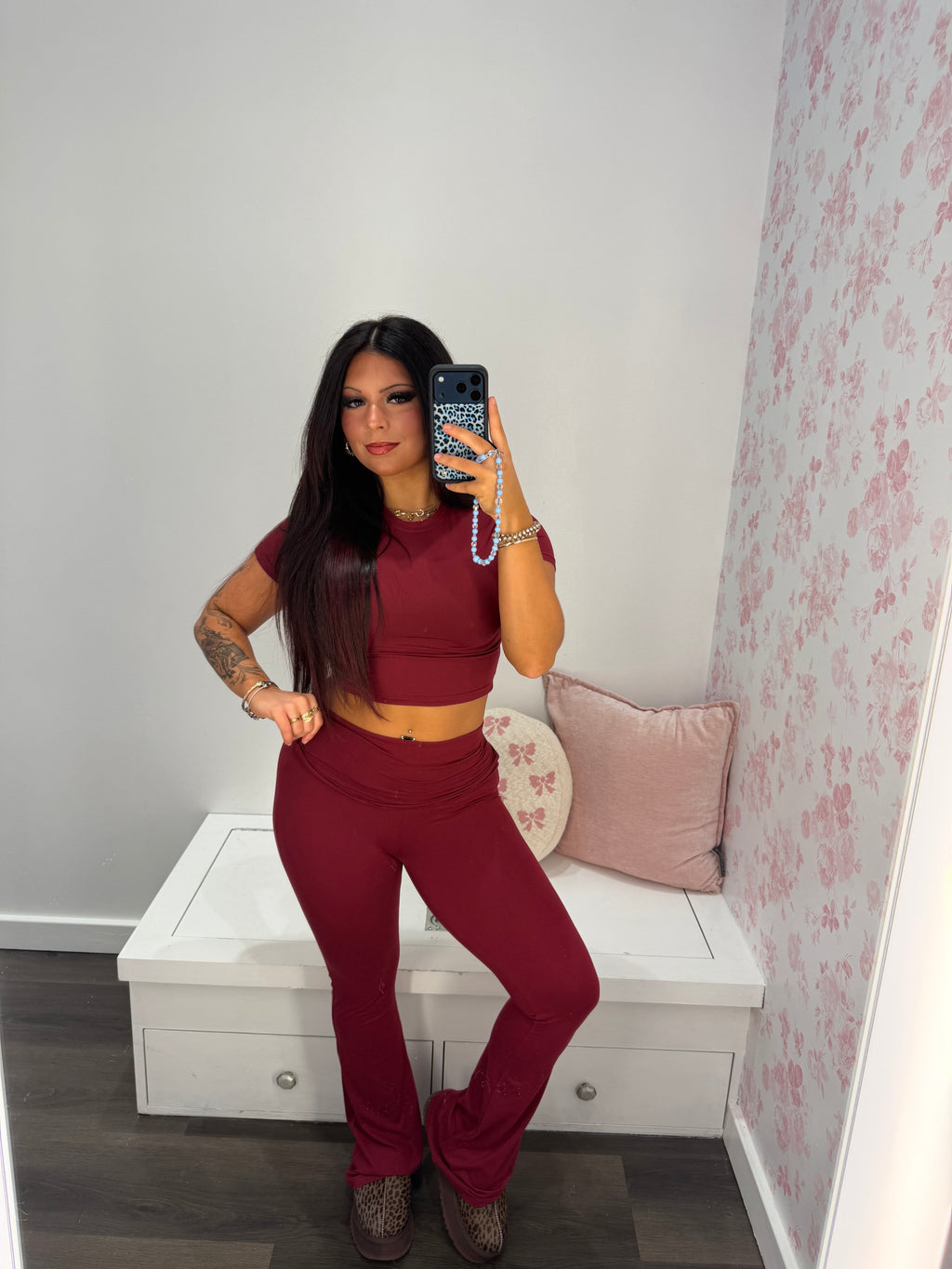 Shopping Addiction Cropped Tee in Deep Red