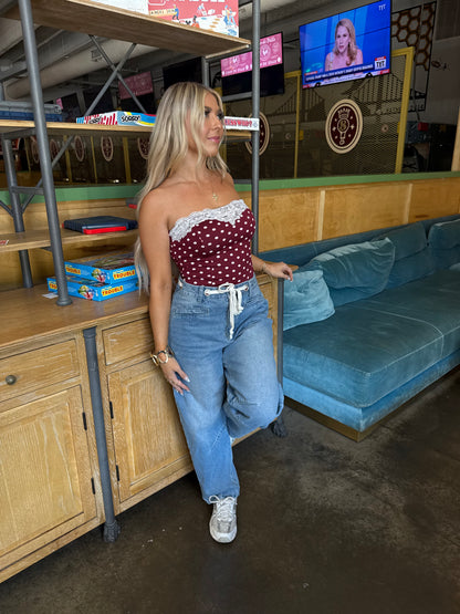 Laced Lover Polka Tube in Burgundy