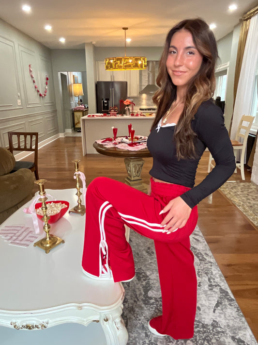 Bow Doll Track Pant in Red