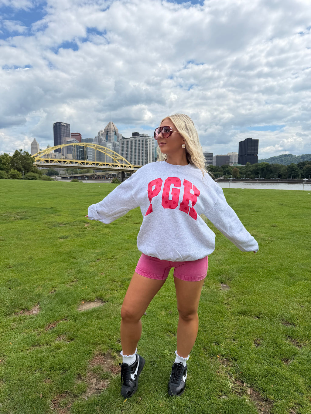 PGH Grey & Pink Polka Crewneck