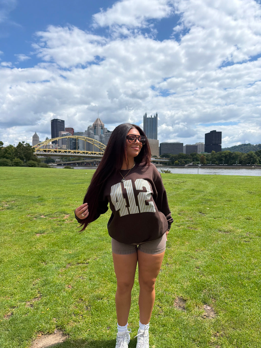 412 Brown Stripe Crewneck