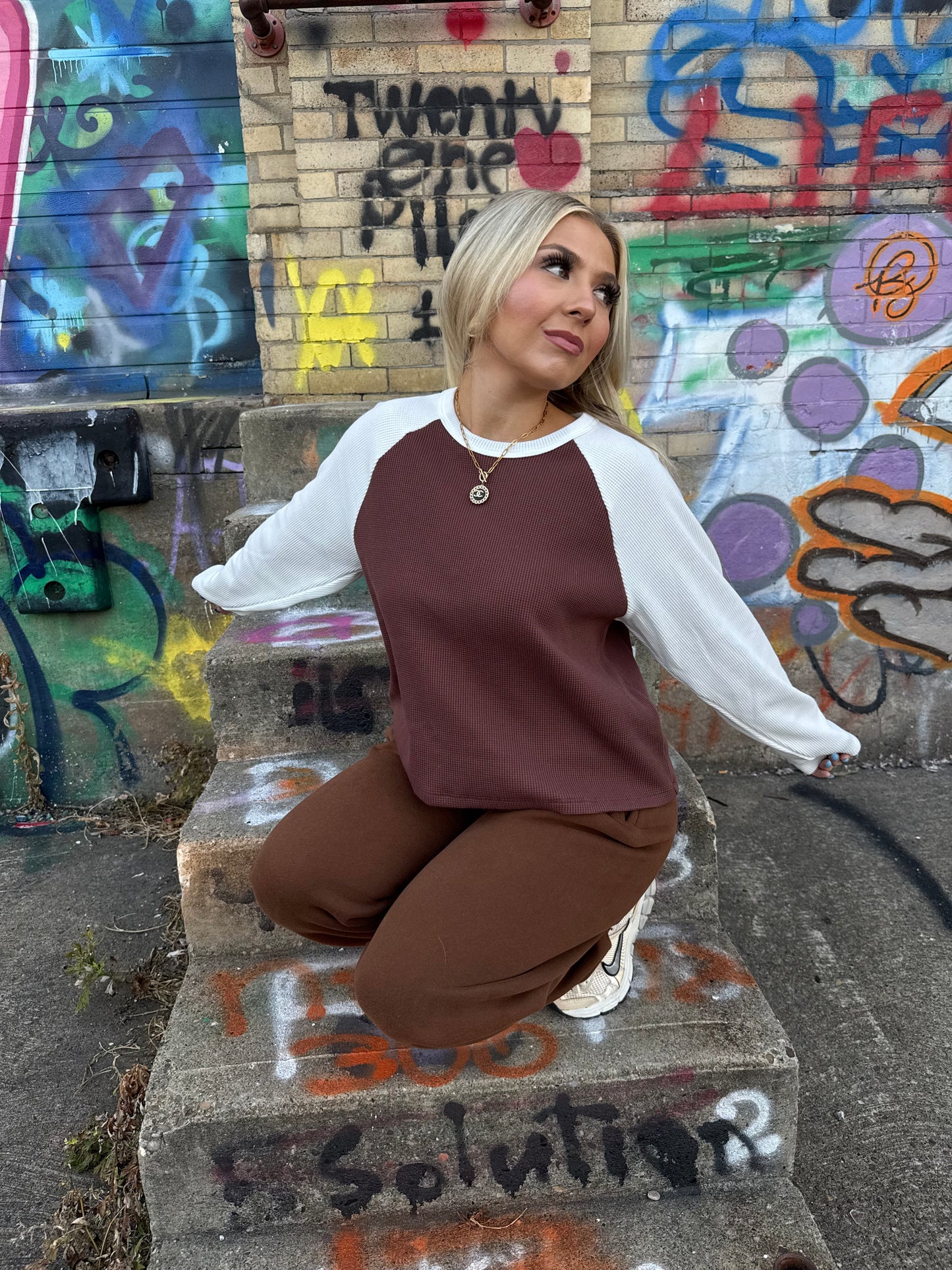 Brandy Waffle L/S in Brown