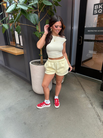 So Fetch Low Rise Shorts in Pale Yellow