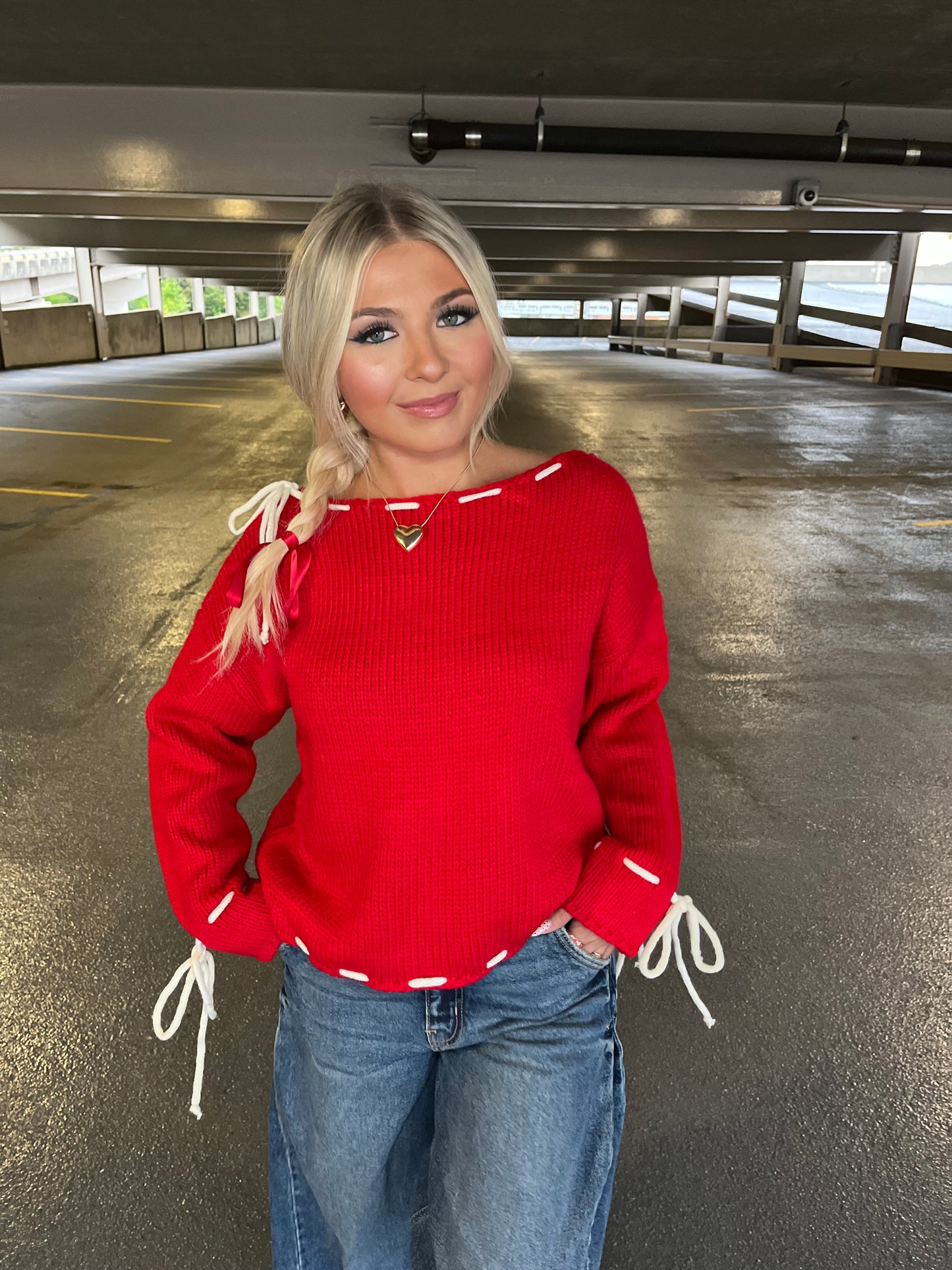 She’s Different Bow Sweater in Red