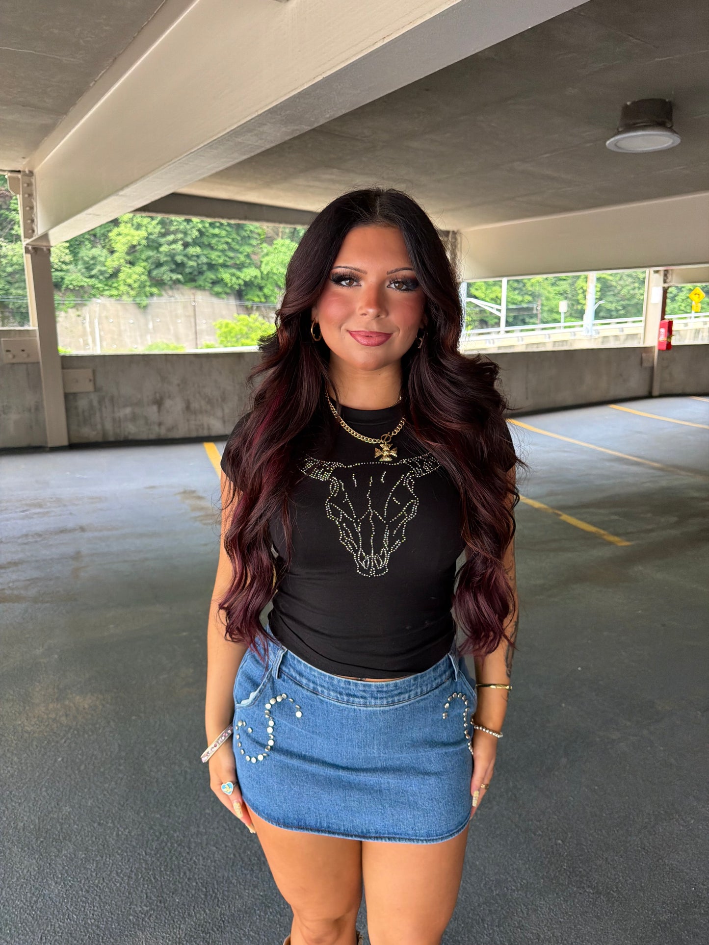 Bull Skull Rhinestone Tee