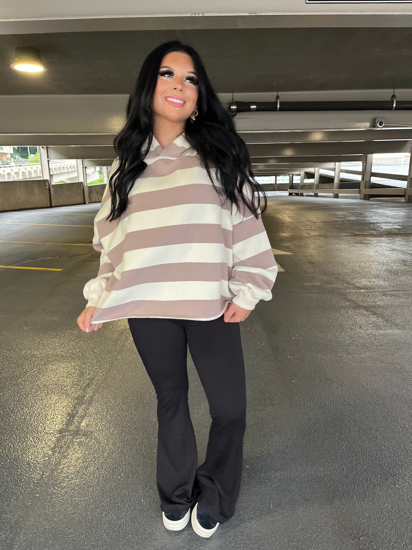 Essential Striped Hoodie in Taupe