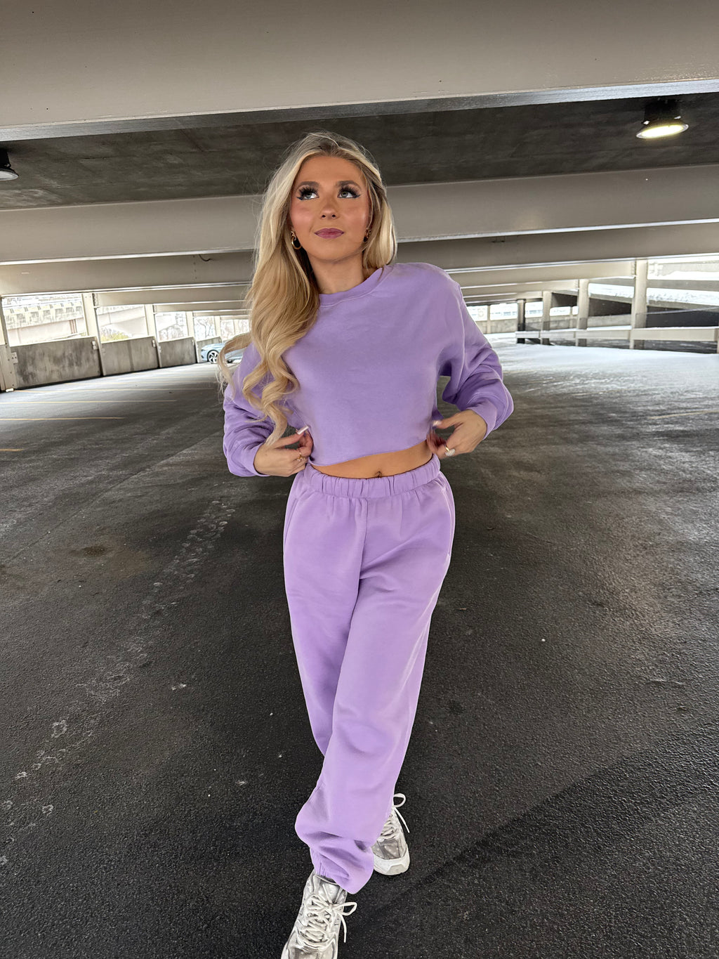So Fetch Cropped Crew in Bright Lav