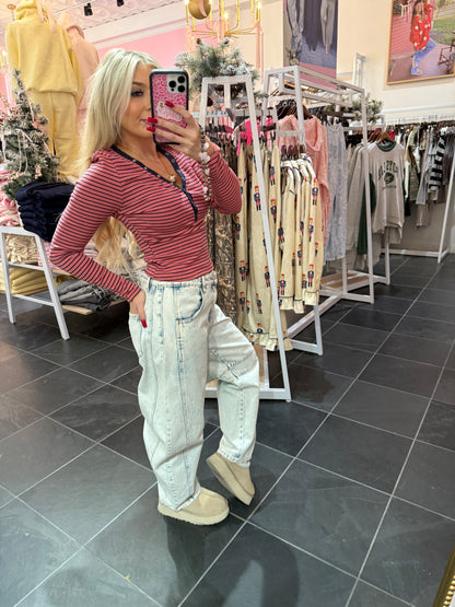 Study Break Striped L/S in Pink