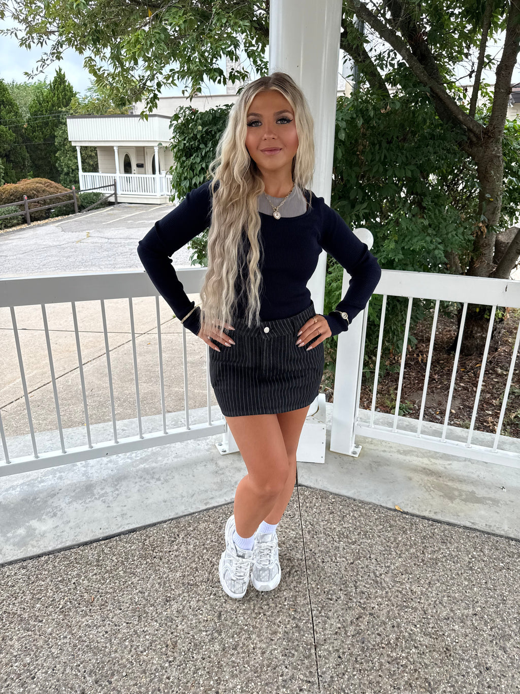 Down & Out Denim Stripe Skirt