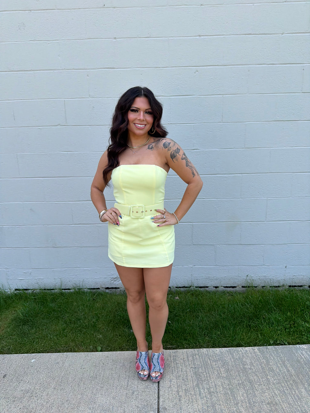 Belted Baddie Mini Dress in Banana