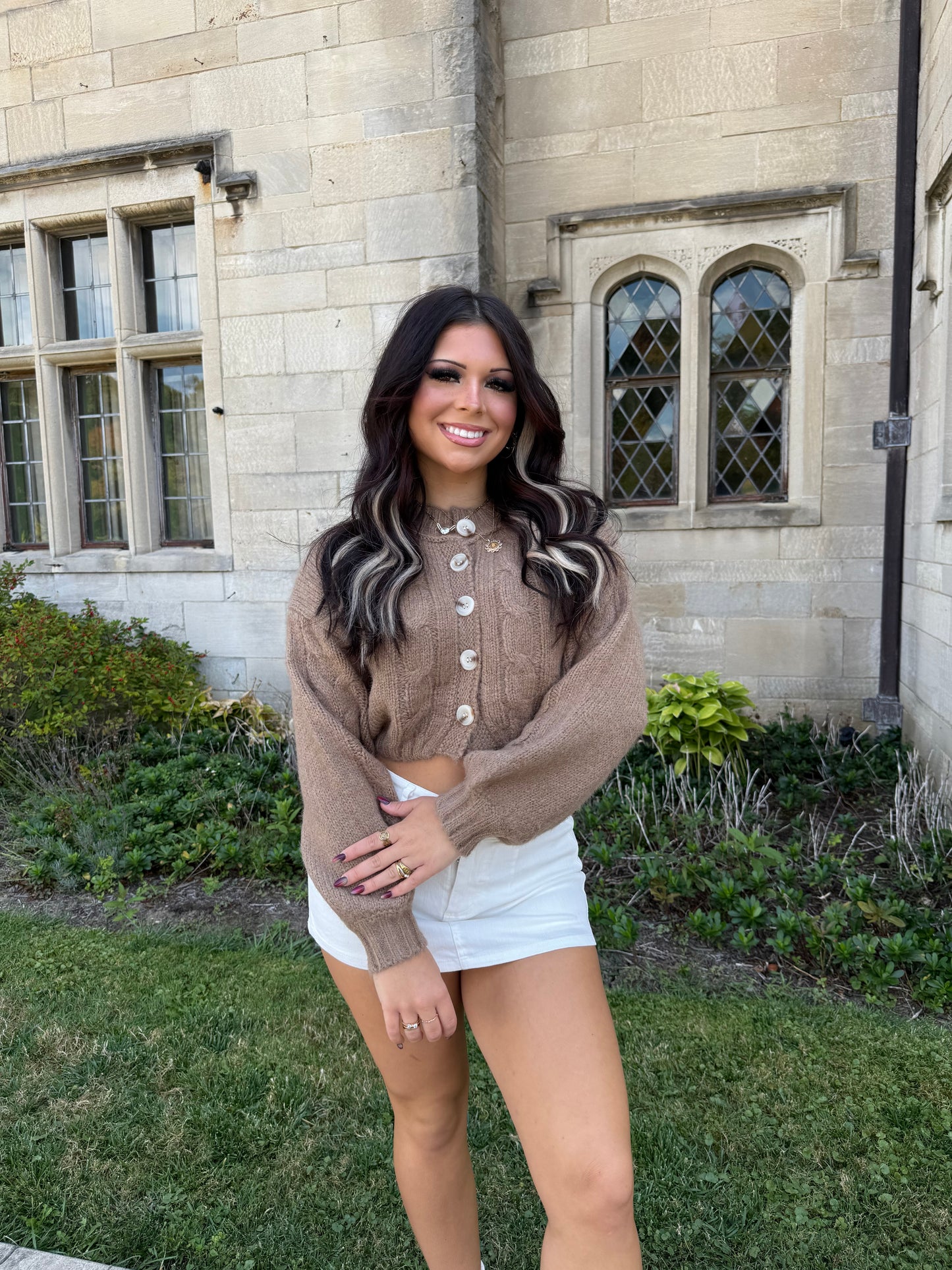 Well Rounded Cable Cardi in Latte