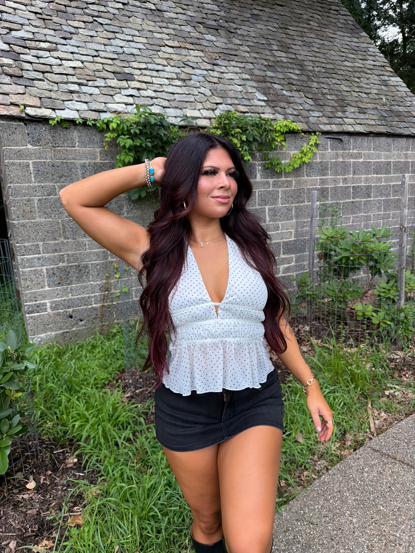 Dotty Love Halter in White