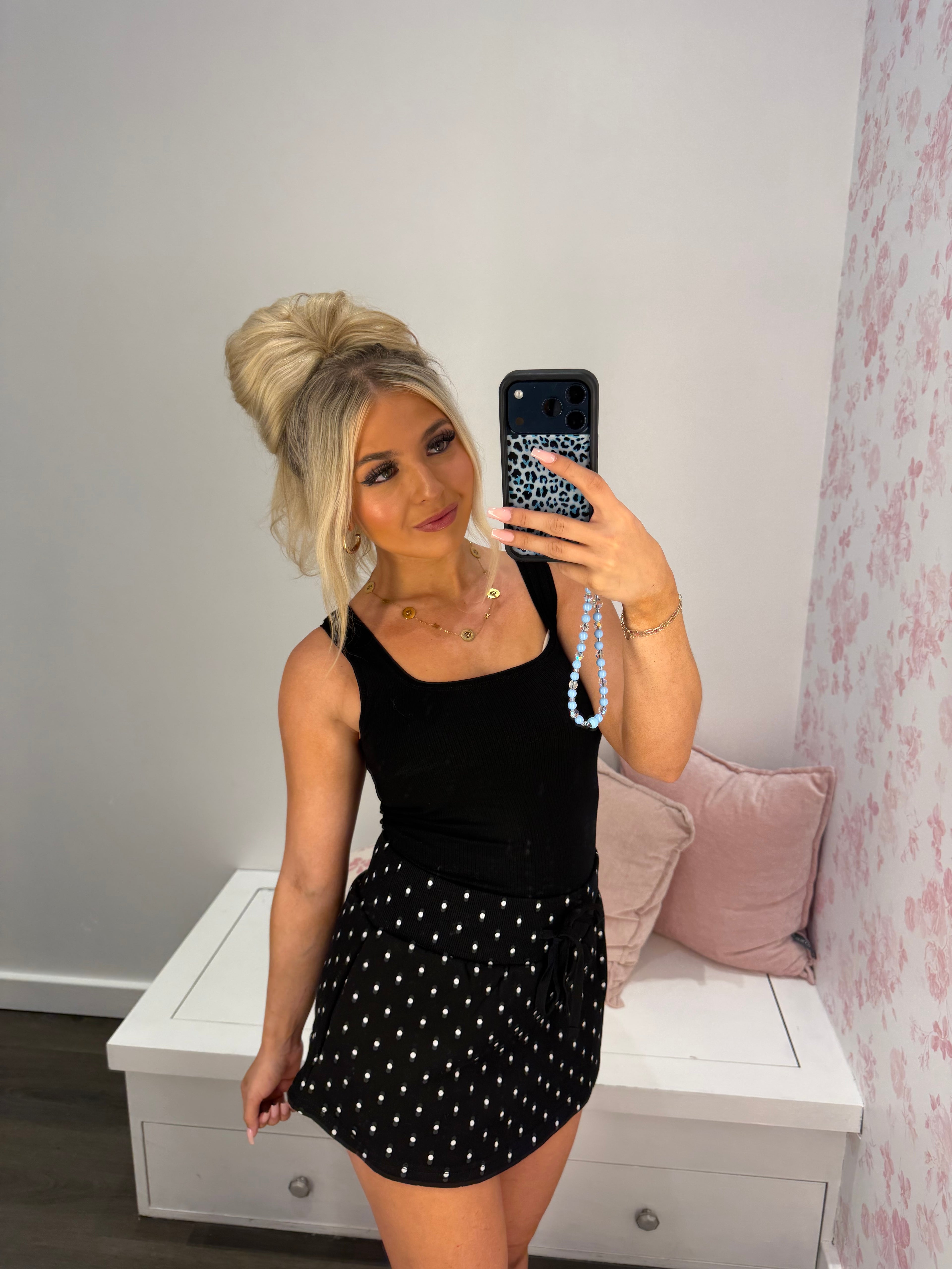 Grounded Sweatskirt in Black Polka