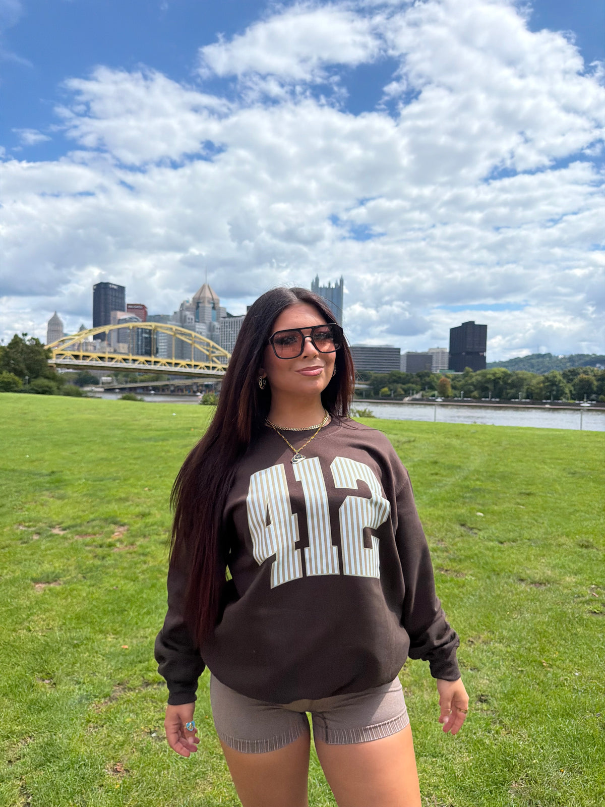412 Brown Stripe Crewneck