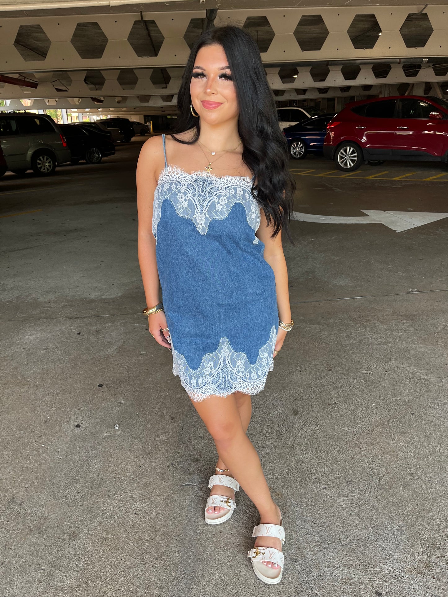 Leia Lace Denim Dress