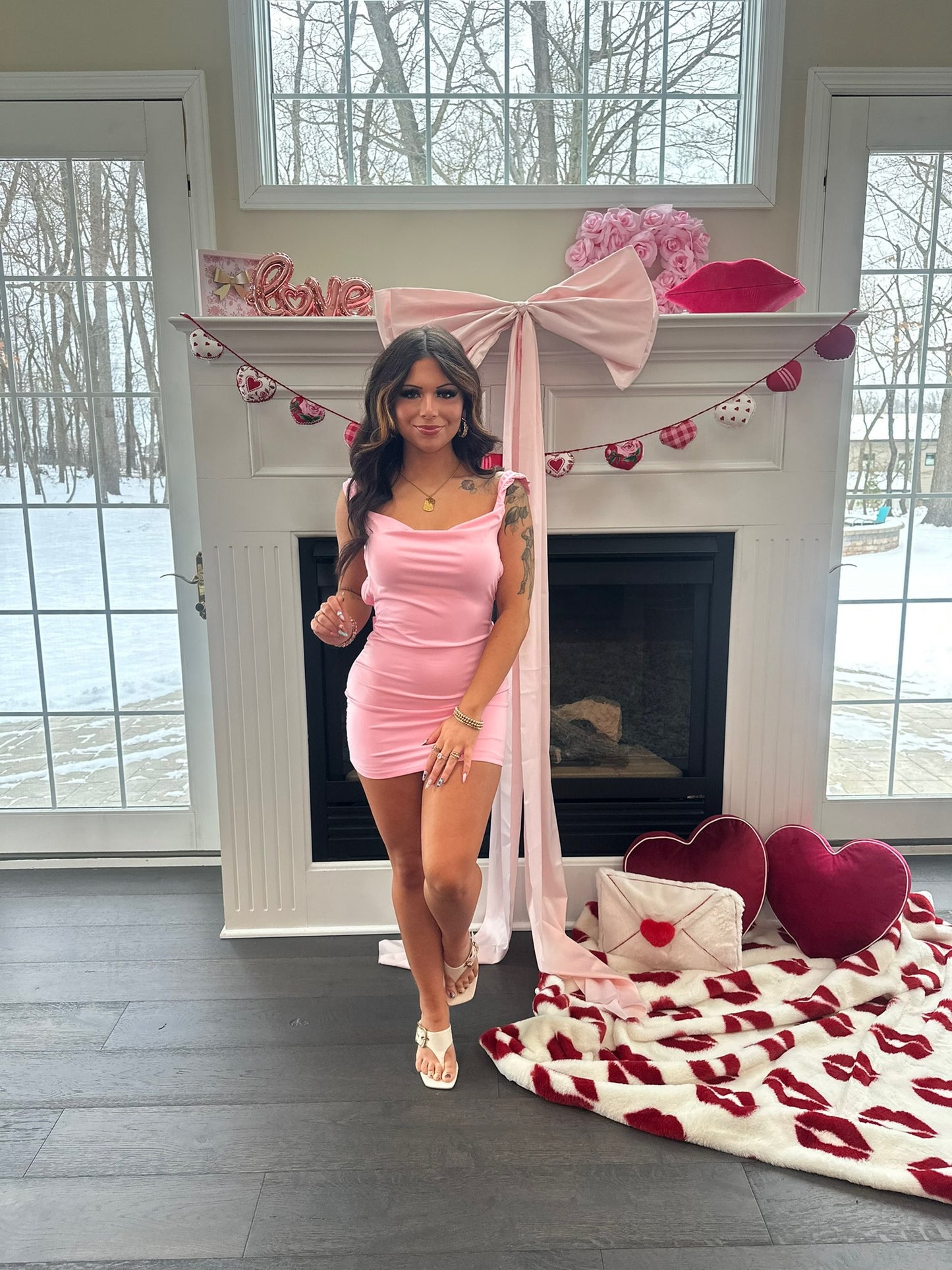 Kiss Me Pink Bodycon Bow Dress