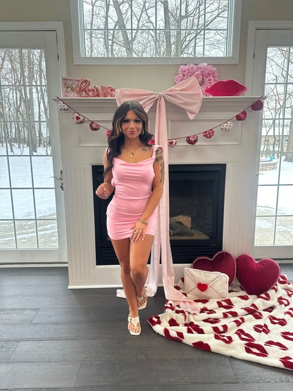 Kiss Me Pink Bodycon Bow Dress