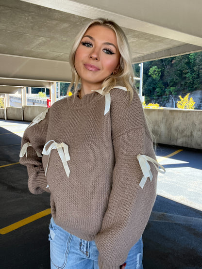 Creamy Bow Sweater in Taupe