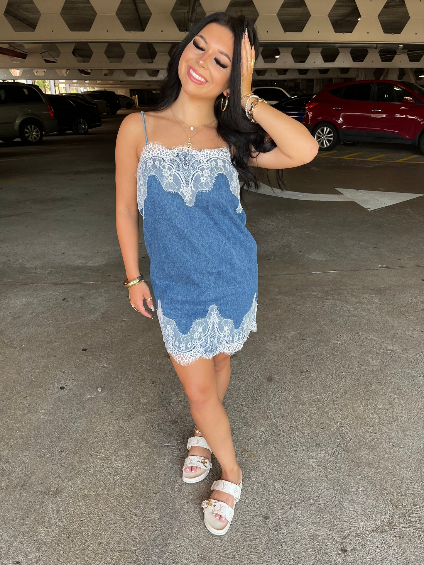 Leia Lace Denim Dress